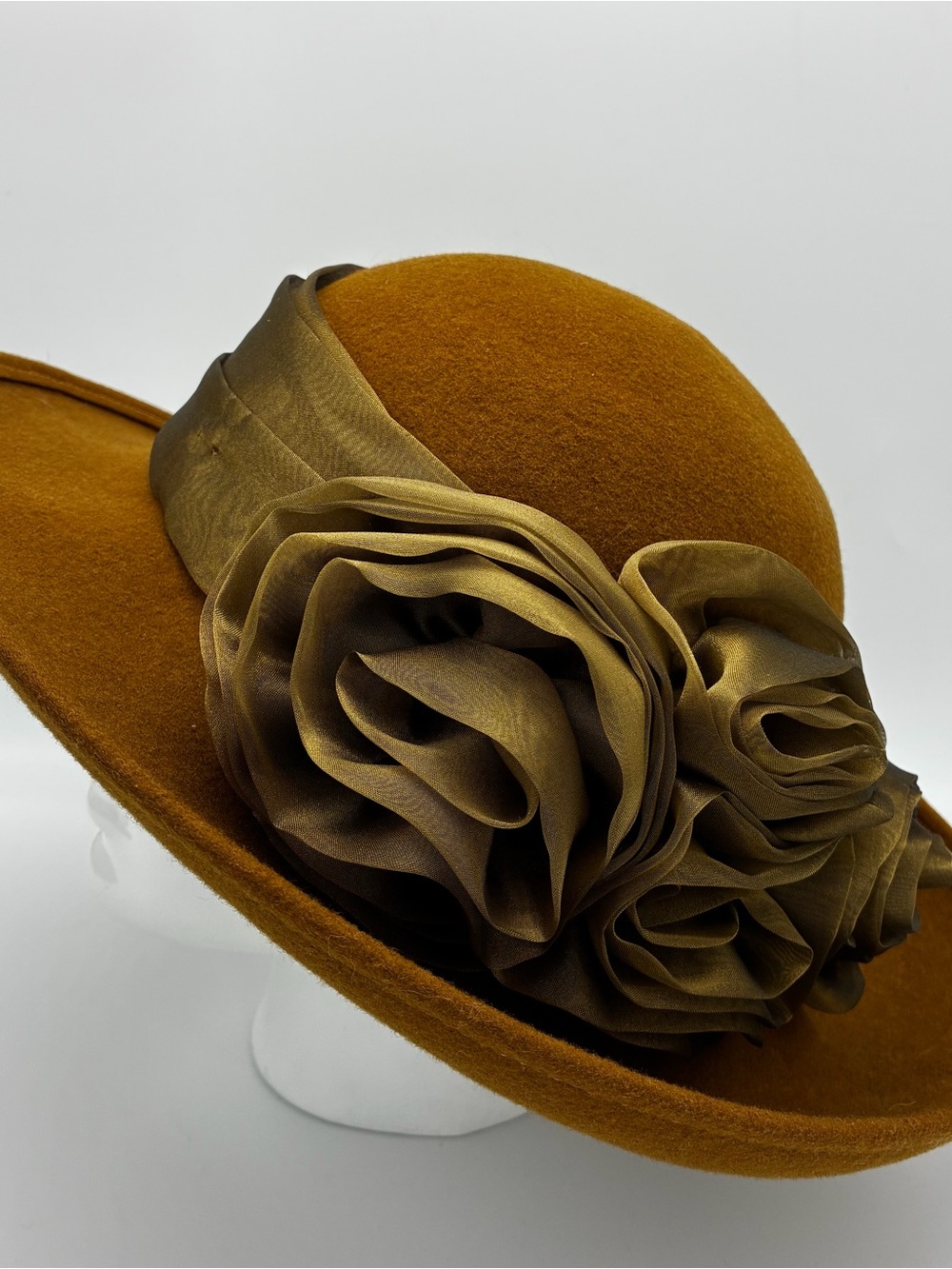 Vintage Toucan Mustard Wool Wide Brim Flower Hat